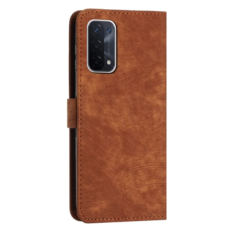 Phone Case for Oppo A74 5G / A93 5G / A54 5G Leather Wallet Stand Lines Imprint Cover - Brown