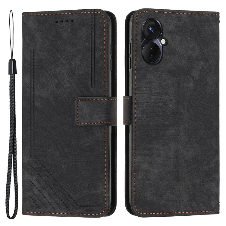 Pour TECNO Spark 9 Pro 4G Étui en cuir PU avec motif de lignes Coques de téléphone à rabat avec support - Noir
