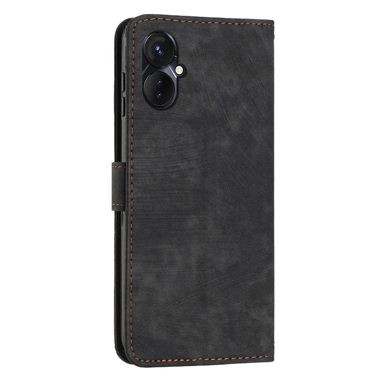 Pour TECNO Spark 9 Pro 4G Étui en cuir PU avec motif de lignes Coques de téléphone à rabat avec support - Noir