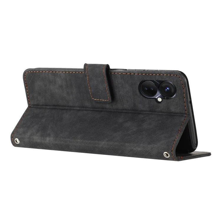Pour TECNO Spark 9 Pro 4G Étui en cuir PU avec motif de lignes Coques de téléphone à rabat avec support - Noir