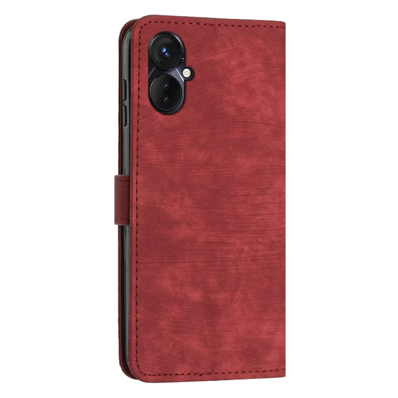 For TECNO Spark 9 Pro 4G PU Leather Wallet Lines Imprint Phone Shell Skin-Touch Flip Stand Smartphone Case - Red