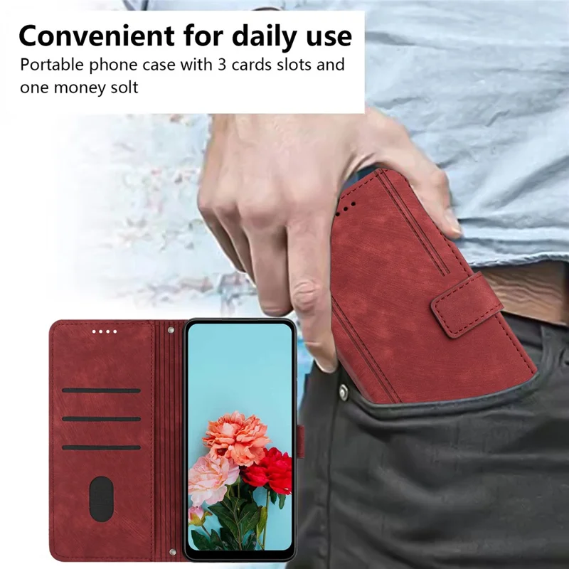 For TECNO Spark 9 Pro 4G PU Leather Wallet Lines Imprint Phone Shell Skin-Touch Flip Stand Smartphone Case - Red