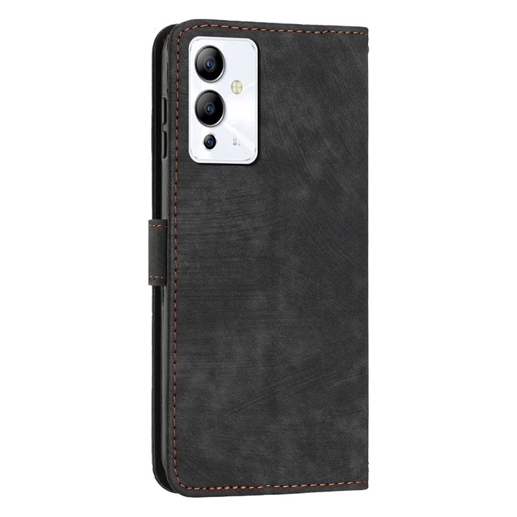 Pour Infinix Note 12i Anti-Fingerprint PU Leather Wallet Phone Stand Case Lines Imprinted Cover with Straps - Noir