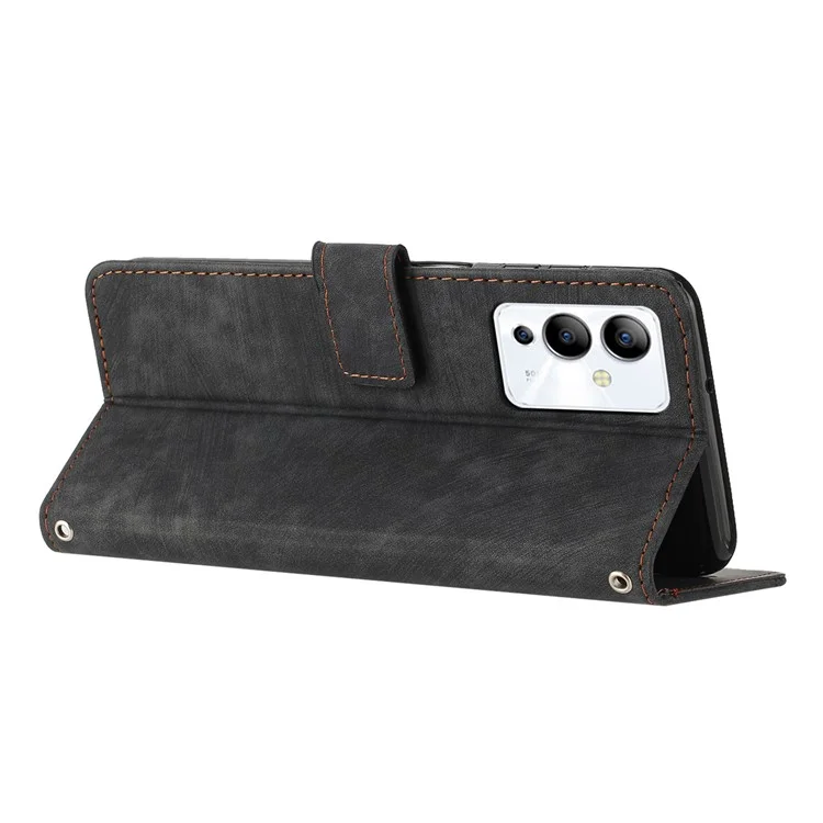 Pour Infinix Note 12i Anti-Fingerprint PU Leather Wallet Phone Stand Case Lines Imprinted Cover with Straps - Noir