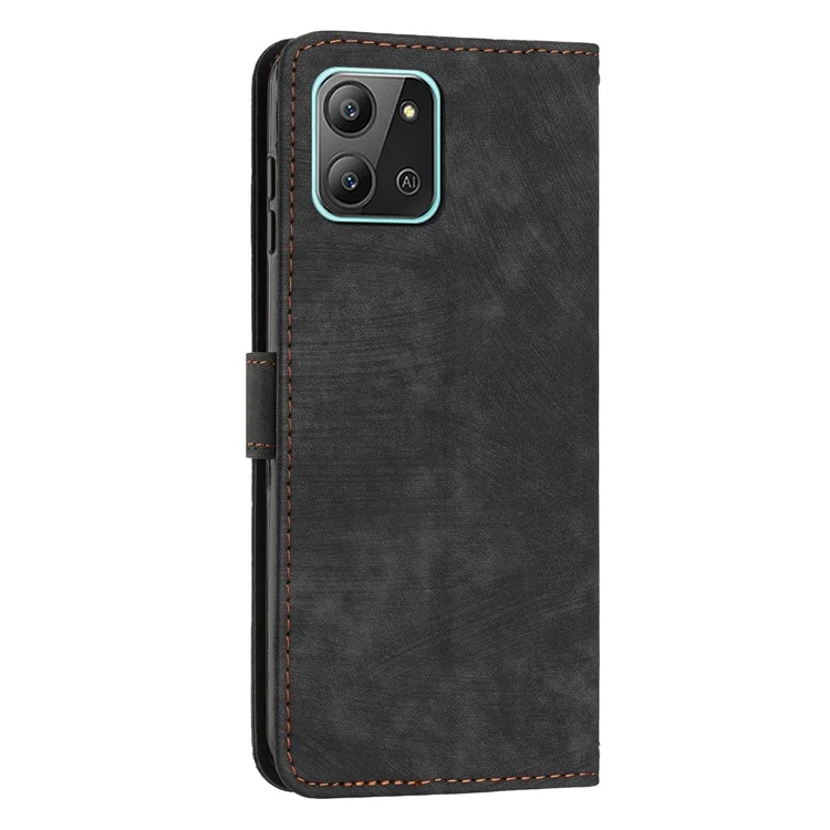 Para Infinix Hot 11 2022 4G Flip PU Funda de Piel Cuero Líneas Impresas Soporte Cartera Funda Teléfono - Negro