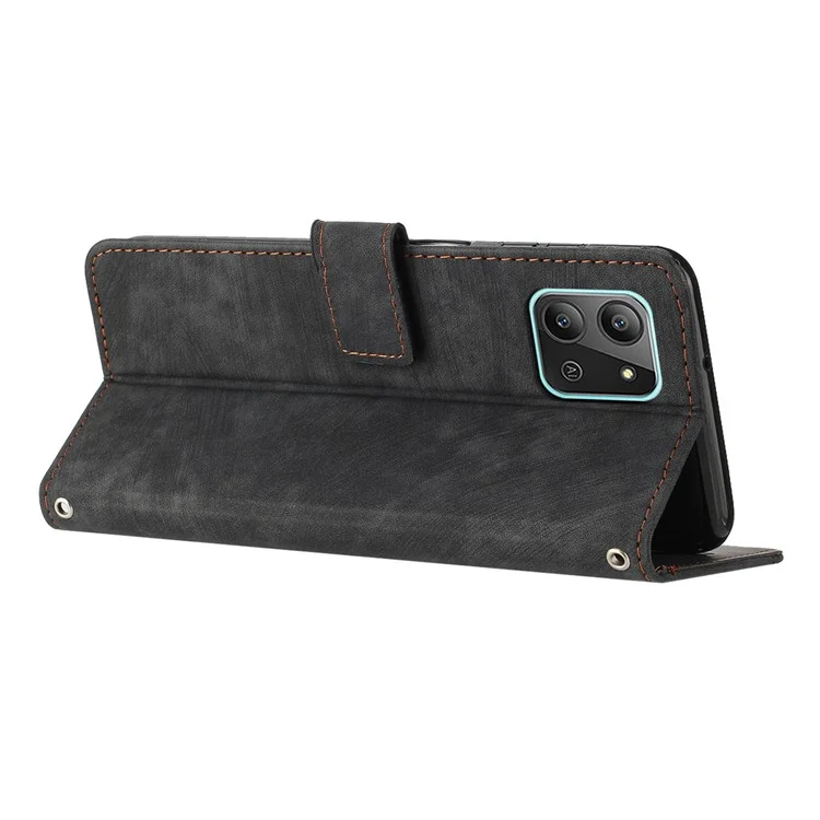 Para Infinix Hot 11 2022 4G Flip PU Funda de Piel Cuero Líneas Impresas Soporte Cartera Funda Teléfono - Negro