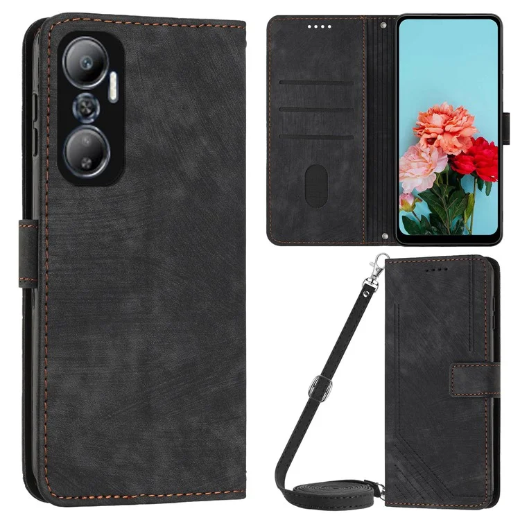 Für Infinix Hot 20 4G PU-Leder-Flip-Handyhülle mit Linienprägung, Ständer, Geldbörse und Magnetverschluss - Schwarz
