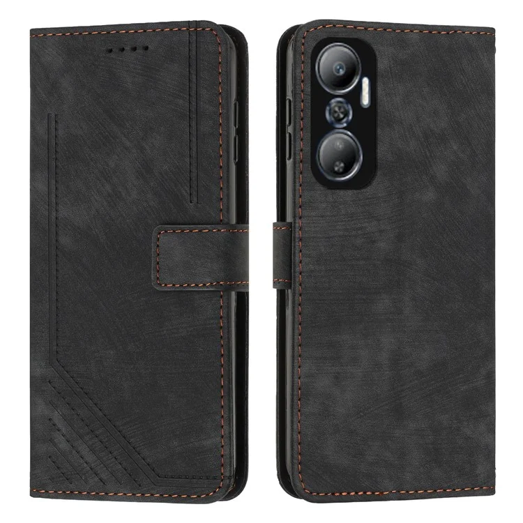 Für Infinix Hot 20 4G PU-Leder-Flip-Handyhülle mit Linienprägung, Ständer, Geldbörse und Magnetverschluss - Schwarz