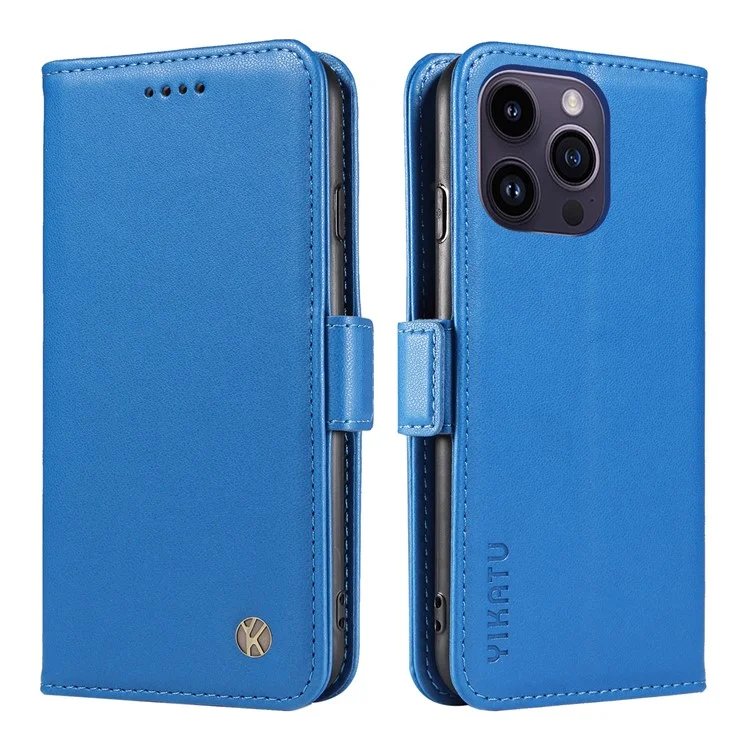 YIKATU YK-003 Für iPhone 14 Pro Max PU Leder Handyhülle Brieftasche Stand Stoßfest Hülle - Himmelblau