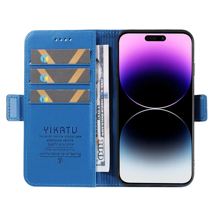 YIKATU YK-003 Für iPhone 14 Pro Max PU Leder Handyhülle Brieftasche Stand Stoßfest Hülle - Himmelblau