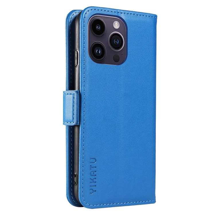 YIKATU YK-003 Für iPhone 14 Pro Max PU Leder Handyhülle Brieftasche Stand Stoßfest Hülle - Himmelblau