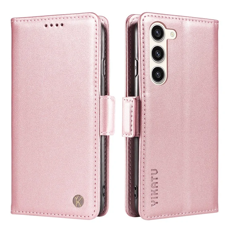 Funda de cuero sintético Flip Cover para Samsung Galaxy S23+ con soporte, color dorado rosa