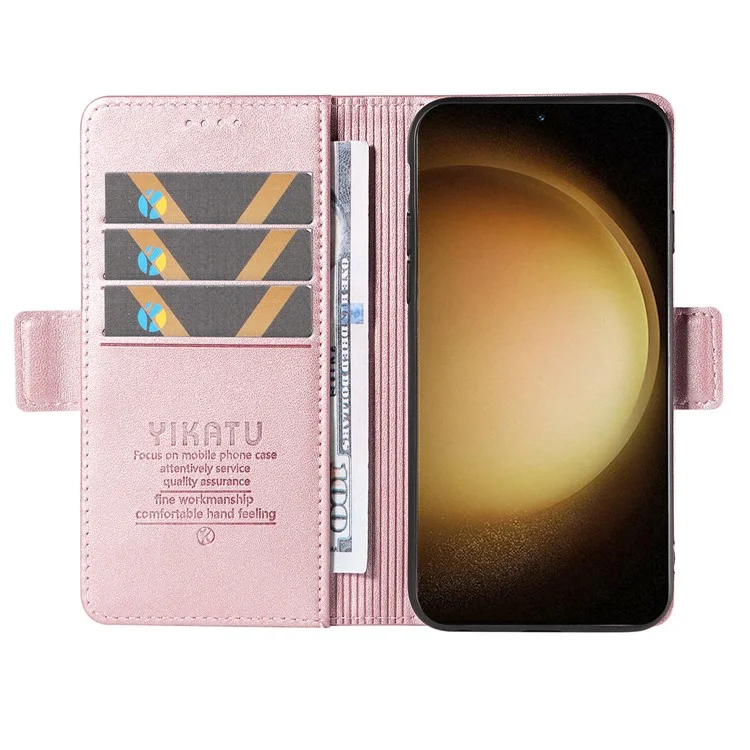 Funda de cuero sintético Flip Cover para Samsung Galaxy S23+ con soporte, color dorado rosa