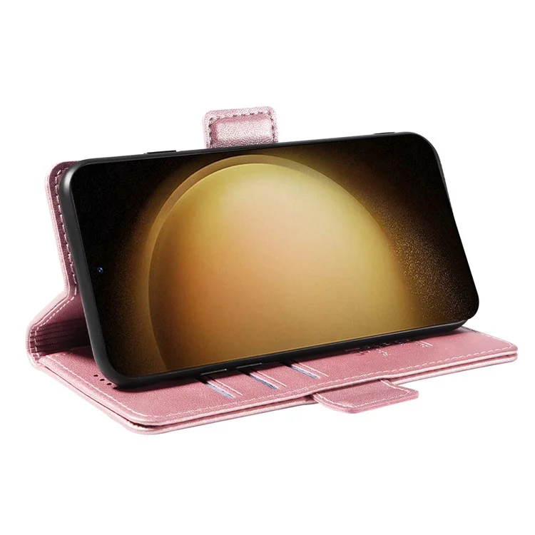 Funda de cuero sintético Flip Cover para Samsung Galaxy S23+ con soporte, color dorado rosa
