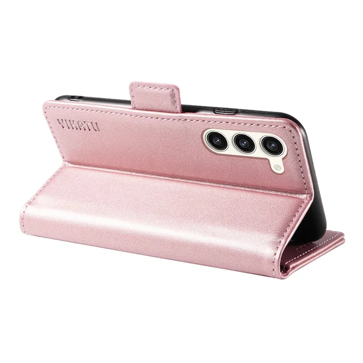 Funda de cuero sintético Flip Cover para Samsung Galaxy S23+ con soporte, color dorado rosa