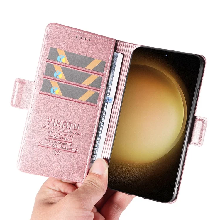 Funda de cuero sintético Flip Cover para Samsung Galaxy S23+ con soporte, color dorado rosa