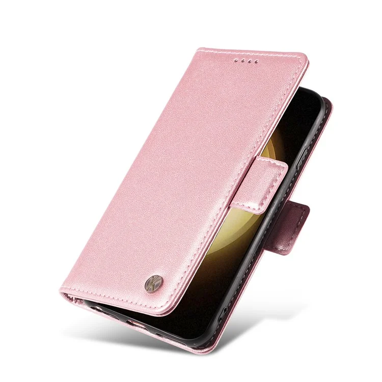 Funda de cuero sintético Flip Cover para Samsung Galaxy S23+ con soporte, color dorado rosa