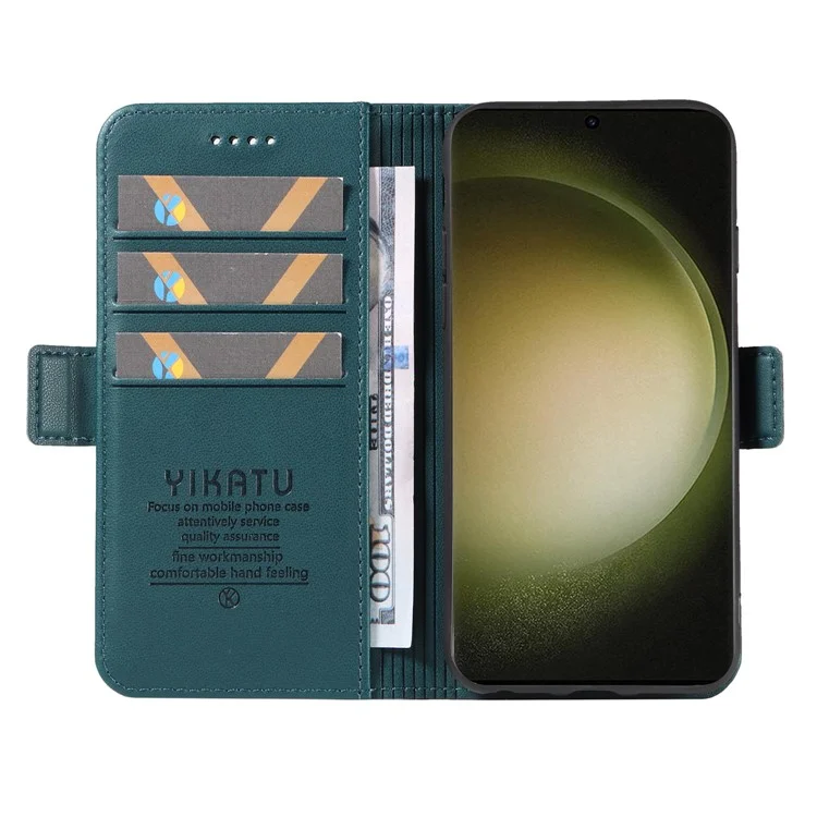 YIKATU YK-003 Pour Samsung Galaxy S23 Ultra Étui en cuir PU Anti-chute Portefeuille Coque de téléphone avec support - Vert