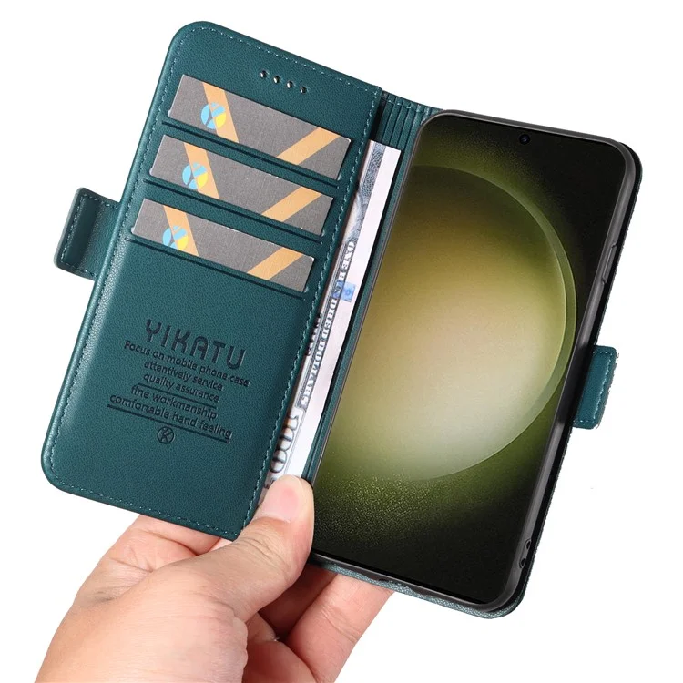 YIKATU YK-003 Pour Samsung Galaxy S23 Ultra Étui en cuir PU Anti-chute Portefeuille Coque de téléphone avec support - Vert