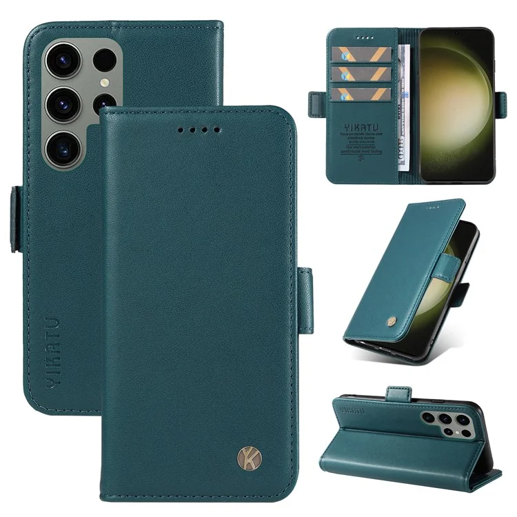 YIKATU YK-003 Pour Samsung Galaxy S23 Ultra Étui en cuir PU Anti-chute Portefeuille Coque de téléphone avec support - Vert