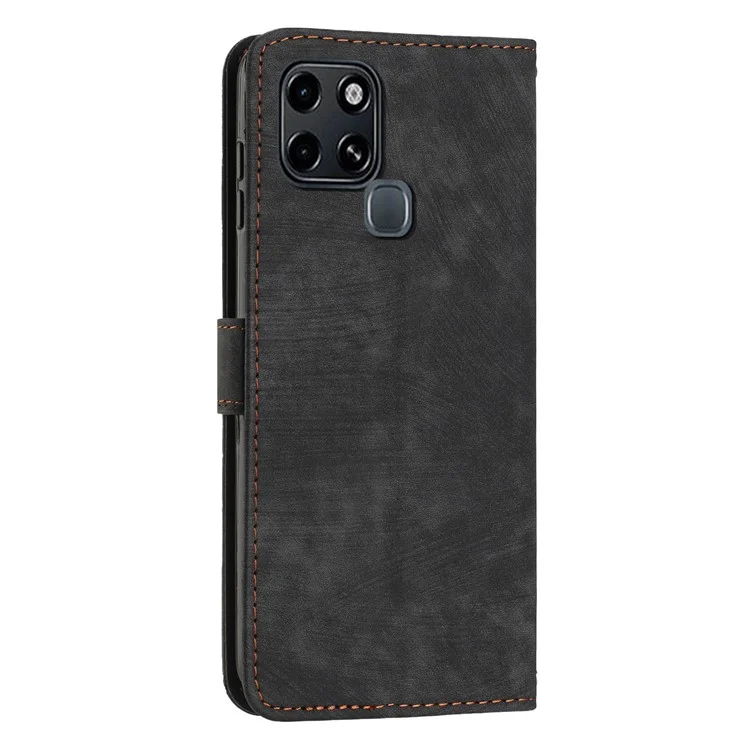 Stand Phone Shell para Infinix Smart 6, Capa Carteira de Couro PU de Toque de Pele com Linhas Impressas - Preto