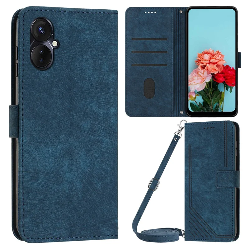 For TECNO Camon 19 Neo 4G PU Leather Phone Case Wallet Stand Lines Imprinted Flip Protective Cover - Sapphire