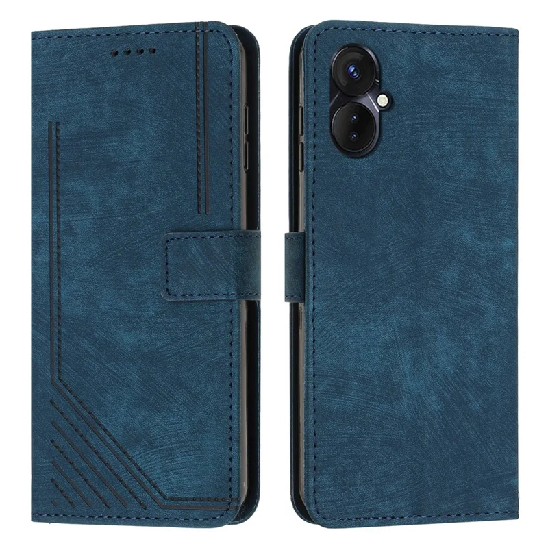 For TECNO Camon 19 Neo 4G PU Leather Phone Case Wallet Stand Lines Imprinted Flip Protective Cover - Sapphire