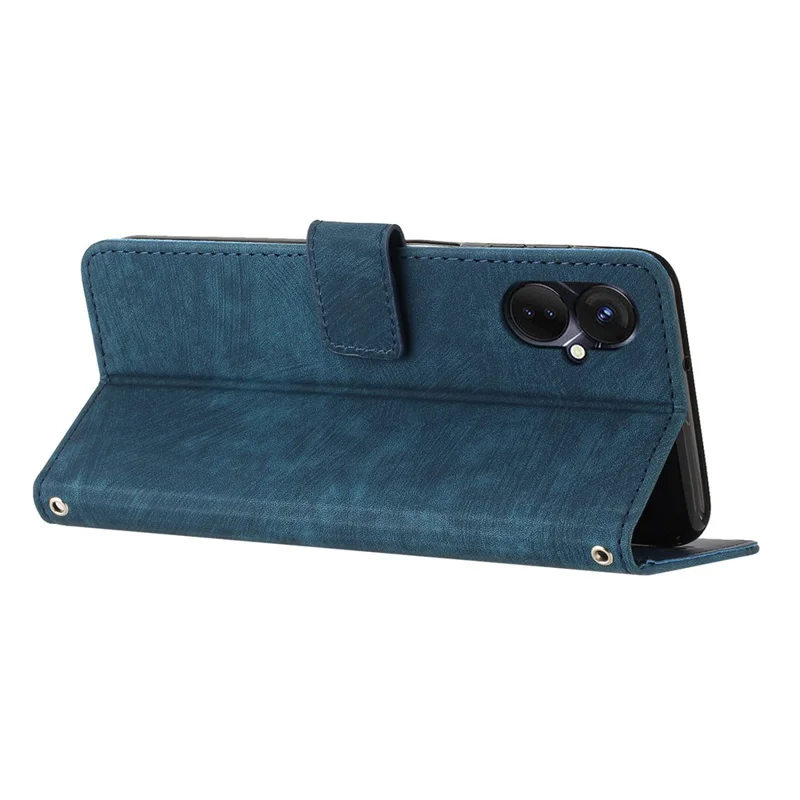 For TECNO Camon 19 Neo 4G PU Leather Phone Case Wallet Stand Lines Imprinted Flip Protective Cover - Sapphire