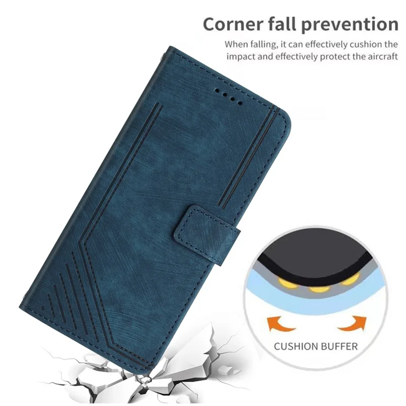 For TECNO Camon 19 Neo 4G PU Leather Phone Case Wallet Stand Lines Imprinted Flip Protective Cover - Sapphire