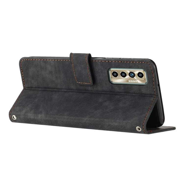 Für TECNO Camon 17P / 17 Pro Anti-Scratch PU-Leder-Brieftasche Telefon Hülle Haut-Berührungs-Flip-Ständer Handy-Abdeckung - Schwarz