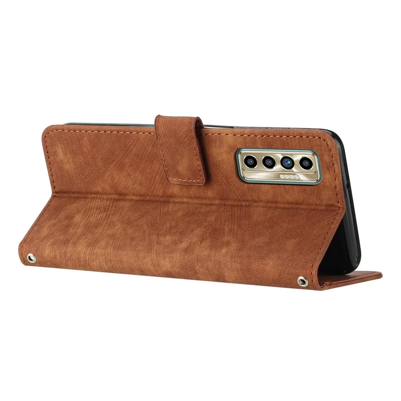 For TECNO Camon 17P / 17 Pro Anti-Scratch PU Leather Wallet Phone Case Skin-Touch Flip Stand Mobile Phone Cover - Brown