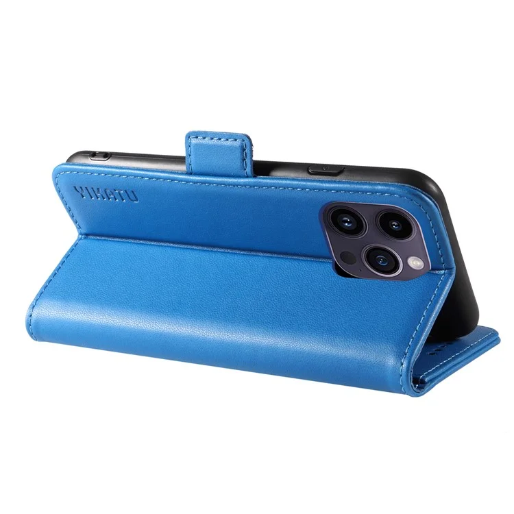 YIKATU YK-003 Étui à rabat en cuir PU pour iPhone 14 Pro, étui portefeuille, coque de téléphone anti-chute - bleu ciel 