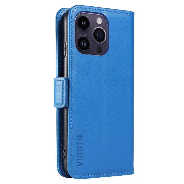 YIKATU YK-003 Étui à rabat en cuir PU pour iPhone 14 Pro, étui portefeuille, coque de téléphone anti-chute - bleu ciel 
