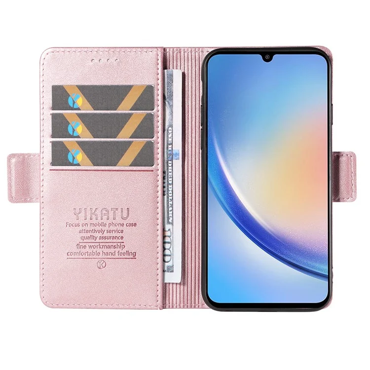 YIKATU YK-003 Para Samsung Galaxy A54 5G Side Clasp Flip Stand Cover Anti-drop PU Leather Wallet Phone Case - Rose Gold