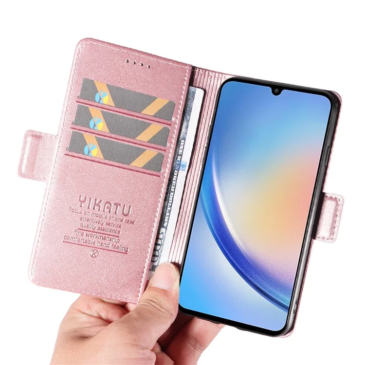 YIKATU YK-003 Para Samsung Galaxy A54 5G Side Clasp Flip Stand Cover Anti-drop PU Leather Wallet Phone Case - Rose Gold