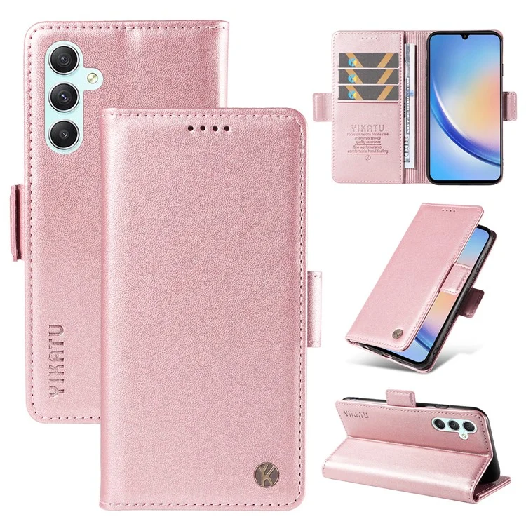 YIKATU YK-003 Para Samsung Galaxy A54 5G Side Clasp Flip Stand Cover Anti-drop PU Leather Wallet Phone Case - Rose Gold