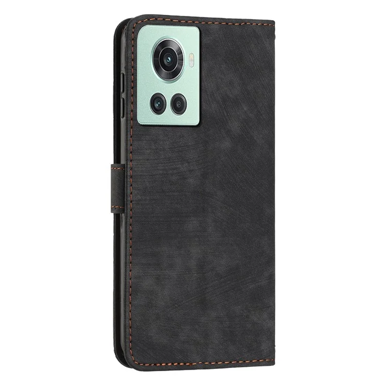 PU Leather Phone Stand Cover for OnePlus Ace 5G , Anti-Scratch Imprinted Lines Wallet Phone Case with Straps - Black