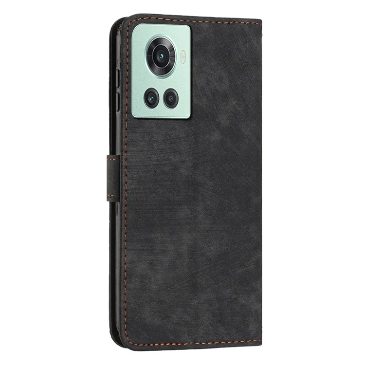 For OnePlus Ace 5G Cell Phone Cover Flip Stand Imprinted Lines Skin-touch Feeling PU Leather Wallet Phone Shell - Black