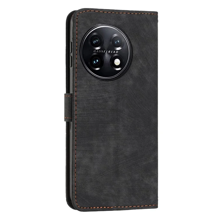 Para OnePlus 11 5G Funda de teléfono a prueba de golpes Toque de piel PU con líneas impresas - Negro