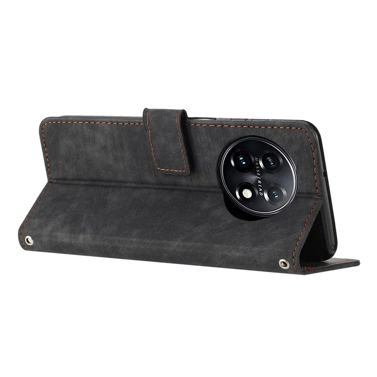 Para OnePlus 11 5G Funda de teléfono a prueba de golpes Toque de piel PU con líneas impresas - Negro