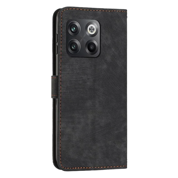 Für OnePlus Ace Pro 5G / 10T 5G Wallet Phone Stand Case Lines Imprinted PU Leather Cover mit Riemen - Schwarz