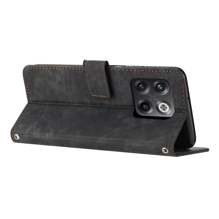 Für OnePlus Ace Pro 5G / 10T 5G Wallet Phone Stand Case Lines Imprinted PU Leather Cover mit Riemen - Schwarz