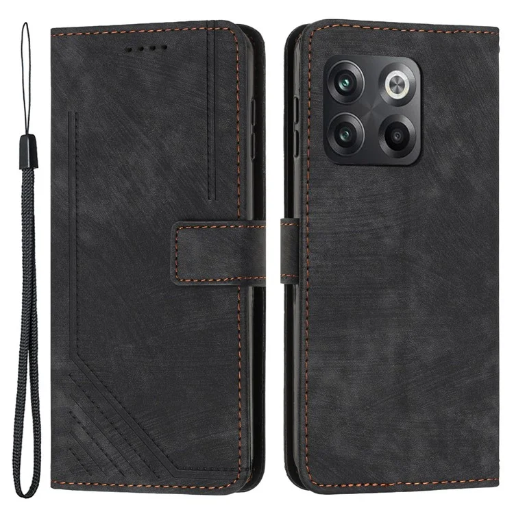 Para OnePlus Ace Pro 5G / 10T 5G Imprinted Lines PU Leather Phone Cover Flip Stand Wallet Skin-touch Phone Case - Black