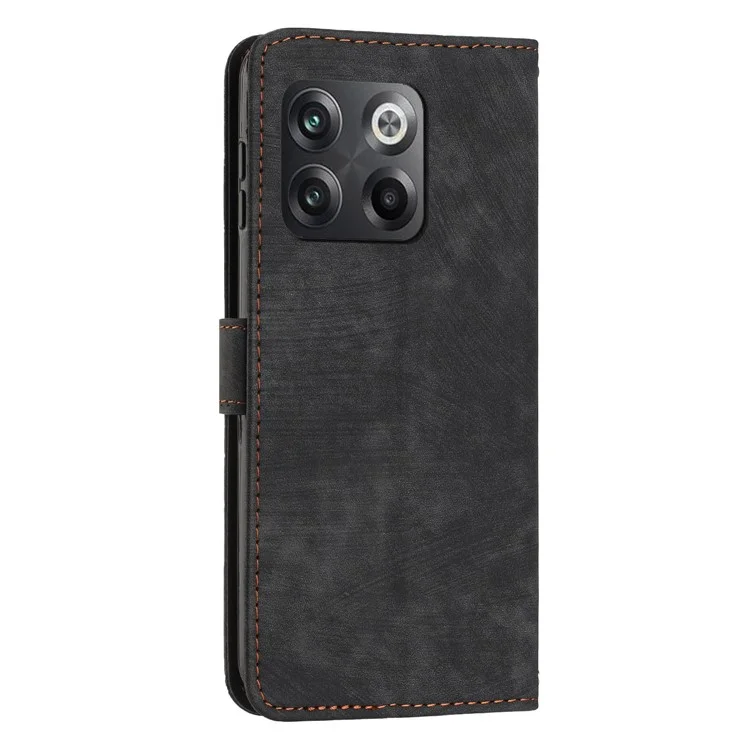 Para OnePlus Ace Pro 5G / 10T 5G Imprinted Lines PU Leather Phone Cover Flip Stand Wallet Skin-touch Phone Case - Black