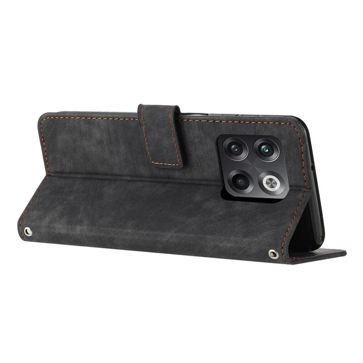Para OnePlus Ace Pro 5G / 10T 5G Imprinted Lines PU Leather Phone Cover Flip Stand Wallet Skin-touch Phone Case - Black