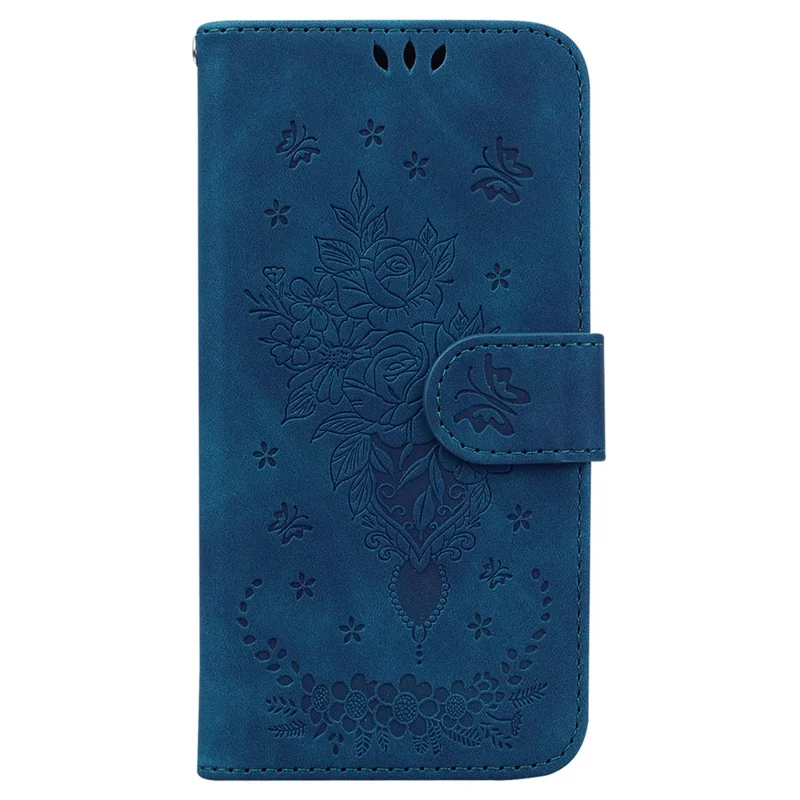 For Xiaomi 13 Lite / Civi 2 5G PU Leather Wallet Phone Case Imprinted Rose Butterfly Stand Cover - Blue