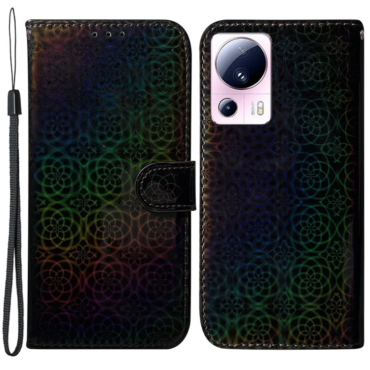 Para Xiaomi 13 Lite / Civi 2 5G Capa de Carteira de Couro PU com Padrão de Flor Cintilante Flip Stand Antiimpacto - Preto