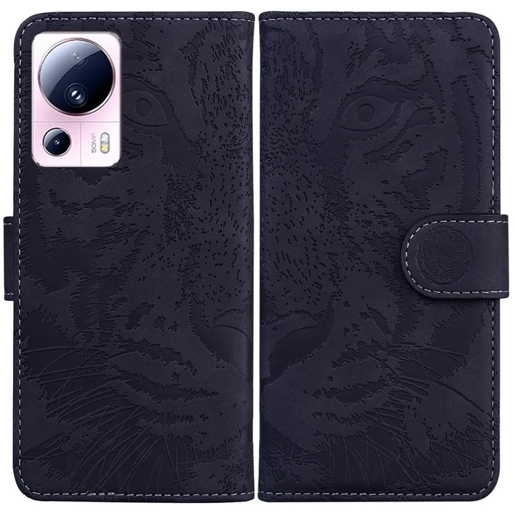 Чехол-подставка из искусственной кожи для Xiaomi 13 Lite / Civi 2 5G с тигровым рисунком, ударопрочный - черный