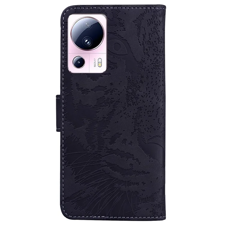 Чехол-подставка из искусственной кожи для Xiaomi 13 Lite / Civi 2 5G с тигровым рисунком, ударопрочный - черный