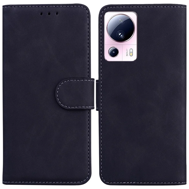 Einfarbiges Handyhülle für Xiaomi 13 Lite / Civi 2 5G, PU-Leder-Brieftasche, Ständer, Stoßfest, Handyhülle - Schwarz